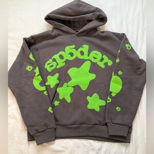 Spider Gray Hoodie with Green Star Design
